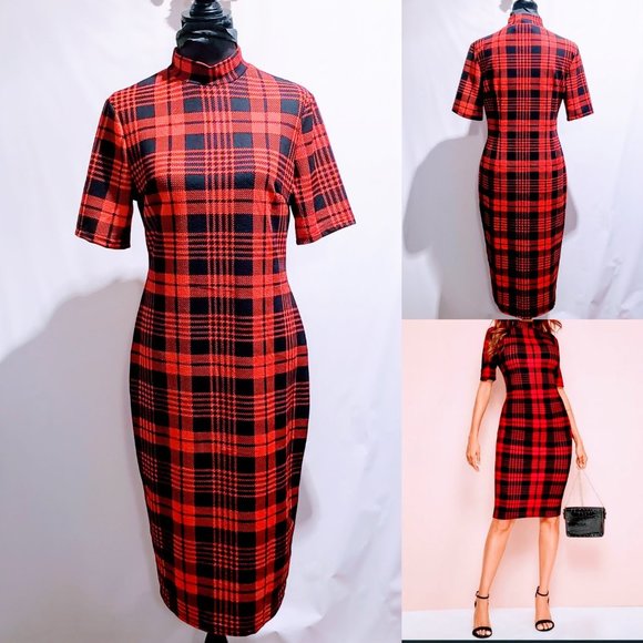 MediabyMedina Dresses & Skirts - 🆕Red & Black Tartan print Body-con dress size XL